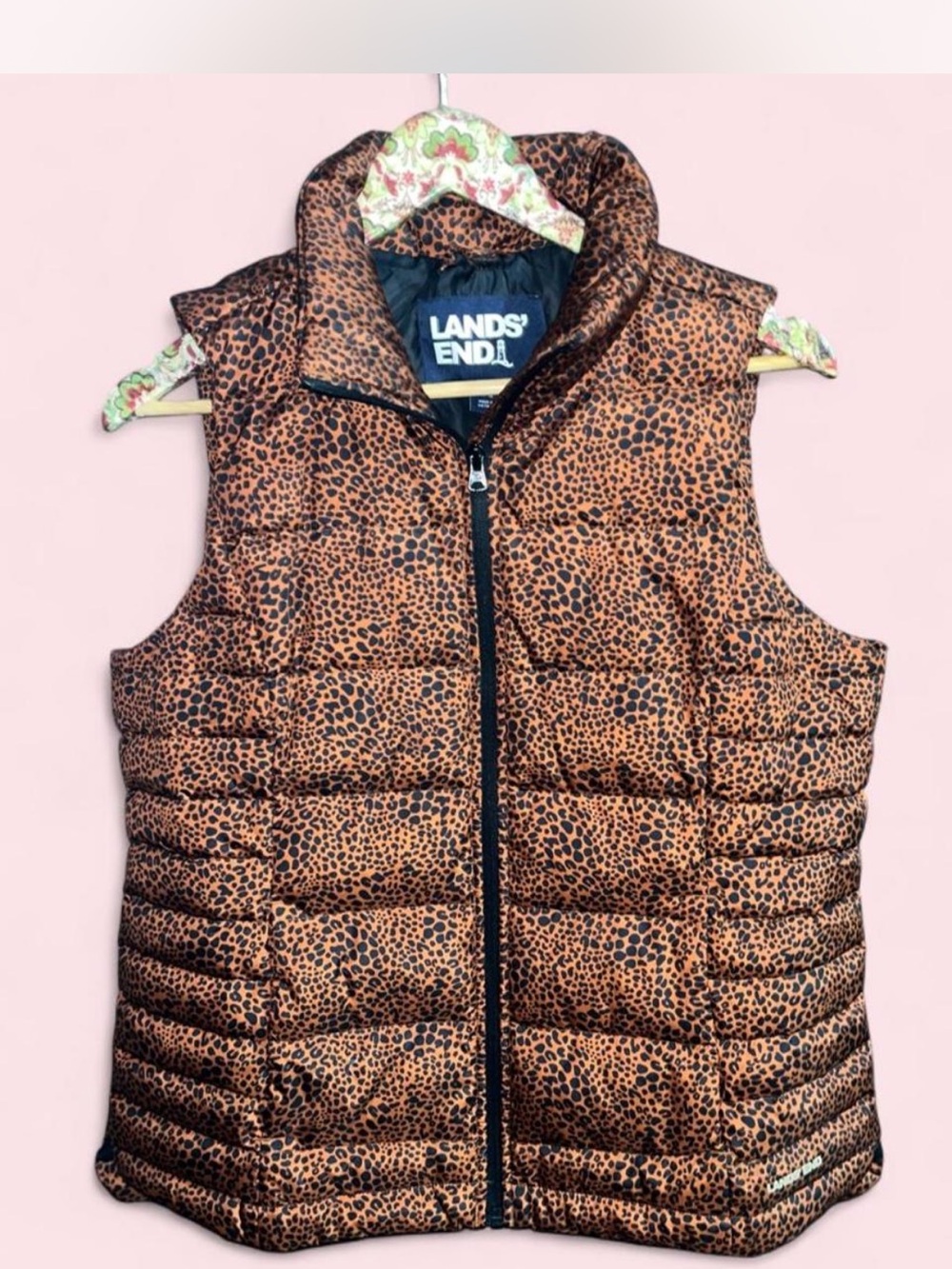 Lands' End Leopard-Print Quilted Puffer Vest - Brown/Black